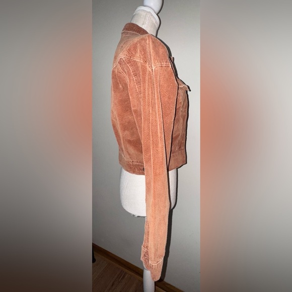 American Eagle Small Crop Top Jacket Corduroy Burnt Sienna Button Collar Sz XS - Picture 2 of 7